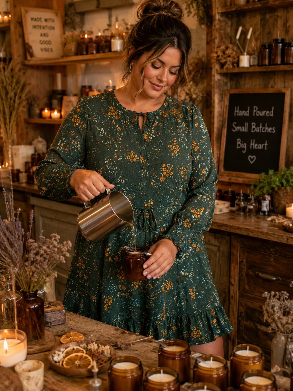Daniel Rainn Green Floral Long Sleeve Boho Dress Women's XL